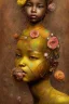 Placeholder: an abstract painting of rusted metal and flowers, heart filled with love African slave baby, rust, scaffolding, iron cladding, decay, mixed media, textured, anatomically correct, beautiful perfect face, sharp focus, highly detailed