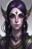 Placeholder: vrouwelijke Elf met zwart haar en paarse ogen