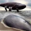 Placeholder: photograph of beautiful sperm whale washed up on shore, face view, lifeless, debris, foamy wave, sand, rock, 8k resolution, high-quality, fine-detail, detailed matte, photography, illustration, digital art, brian froud, howard lyon, selina french, anna dittmann, annie stokes, lisa parker, greg rutowski,