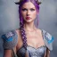 Placeholder: beautiful viking queen with purple armor, delicate blue braided hair, white flowing dress, highly detailed, 8k, ambient light, taylor swift