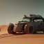 Placeholder: 3d rendering. Steampunk futuristic car. Buried in desert sand. Lost in Time