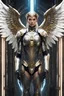 Placeholder: Fullbody photography beautiful woman Angel stand up Biomechanical Symmetry!! Facing front portrait of Horus, sci-fi armour, tech wear, glowing lights!! sci-fi, intricate, elegant, highly detailed, digital photograph