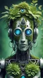 Placeholder: a portrait of a vegan hippie cybernatic robot made of living plants, and having a sentient look in its eyes, like a buddha