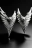 Placeholder: An earring made of silver and diamonds shaped like a valkyrie wings