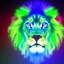 Placeholder: A beautiful portrait of a cyborg lion blue neon color scheme, high key lighting, volumetric light high details psychedelic background