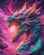 Placeholder: Close up shot, Dragon in a vibrant synthwave dreamscape, neon chaos swirling energetically around pixelated forms, a dynamic fusion of retro gaming nostalgia and futuristic abstraction