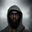 Placeholder: mysterious, black man, long curly black hair, scar on eye, hooded, post-apocalyptic, realistic, intriacte detail, sci-fi fantasy style, volumetric lighting, particales,highly detailed,cinamatic, deep colours,8k