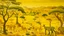 Placeholder: An orangish yellow savanna near a Karoo with animals painted by Diego Rivera
