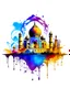 Placeholder: logo on transparent background paper, chromatic, zoom, sharp, realistic, splash of colors on a white background, a detailed golden purple sunset fire style, detailed realistic earth, Taj Mahal with light blue water, graffiti elements, powerful zen composition, dripping technique, & the artist has used bright, clean elegant, with blunt brown, 4k, detailed –n 9, ink flourishes, liquid fire, clean white background, zoom in, close-up