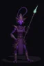 Placeholder: a black and purple, female argonian artificer who uses Tesla coils as weapons, skinny, lightly armored