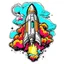 Placeholder: STICKER tshirt print design (on a white background1.2), digital art of Pop Art-inspired Retro Rocket blasting off into psychedelic skies, (Comic book style1.2), highly detailed, 4k, masterpiece.