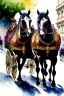 Placeholder: Fiacre, carriage with two horses in Vienna. Aquarell.