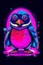 Placeholder: Warrior cute Penguin with neons and red, blue, purple and pink colour