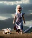 Placeholder: Daenerys Targaryen toddler, dragon, full body, dramatic lighting, angry, hyper realistic,