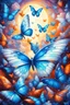 Placeholder: vibrant psychedelic oil painting image, airbrush, 64k, cartoon art image of background BLUE and WHITE BUTTERFLIES , futurism style