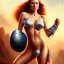 Placeholder: full body portrait of busty atletic young beautiful Red Sonja Boris Vallejo styles