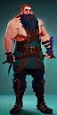 Placeholder: A full body dungeons and dragons character design of a dwarf male warrior who has a short, stout, and strong build, with a thick ginger beard, long ginger hair styled into a man bun, and wearing heavy metal plated armor with pauldrons