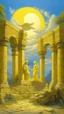 Placeholder: A light yellow heavenly ruins with angels painted by Frank Wilson