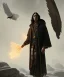 Placeholder: native american shaman, wise man, long black hair, black hooded coat like wings, 8k resolution concept art portrait by Greg Rutkowski