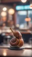 Placeholder: snail with rocker hair chilling at the barber shop,bokeh like f/0.8, tilt-shift lens 8k, high detail, smooth render, down-light, unreal engine, prize winning