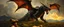 Placeholder: master oil painting by Rembrandt, farmer in valdres below raging dragon