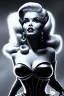 Placeholder: portrait of jayne mansfield as evil queen in black leather, angry, stern look, volumetric lighting, particales,highly detailed,cinematic, deep colours,8