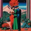Placeholder: [art by Helmut newton and David Hockney] false east, nightmare embrace, pulp sci-fi, retro, dark sci-fi, hippie aesthetic, flower power, trippy colors, tarot, macabre, pin-up girls