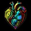 Placeholder: VECTOR LAYERED MULTICOLORED COMPLIMENTARY NEON MECHANICAL HUMAN HEART, METALLIC,