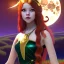 Placeholder: Attractive teenage girl with red hair with golden highlights, who is dressed like a witch casting a spell with a quarterstaff on the moon, magic is in the background, the moon is a solar eclipse, green eyes looking at the moon, background is realistic space, the girl is on a planet goth girl dress, full body portrait, arm colors gradient effect into stars, rendered, unity 3d, unreal engine, dslr, hdr, 4k, edited, photorealistic, normal number of appendages, freckles, artists rendering