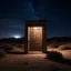 Placeholder: outsite room with wooden door in the middle of a desert at night