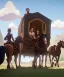 Placeholder: Fantasy Adventurers inside a traveling caravan, horse carriage