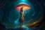 Placeholder: Full Body Shot Of A Young, Slim Woman Covered In rags, standing under a tree, holding an umbrella made from a jellyfish, a glowing ball in her hand, photorealistic, Detailed Matte Painting, Deep Colour, Fantastical, Intricate Detail,