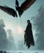 Placeholder: native american shaman, wizard doctor, long black hair, black hooded coat like wings, 8k resolution concept art portrait by Greg Rutkowski