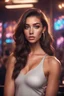 Placeholder: Social media influencer. Hyper realistic. Brunette. Brown eyes. Exotic. Athletic. Glamorous. In the club.