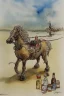 Placeholder: A rocking horse and bottled drinks by Jean-Baptiste Monge, watercolour and ink, extremely detailed, crisp quality, very attractive, fantastic view, award winning in sunshine