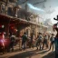 Placeholder: Ultra realistic, steampunk western party scene. waist up view, dancing, happy, color smoke, highly detailed, concept art, unreal engine 5, god rays, ray tracing, RTX, lumen lighting, ultra detail, volumetric lighting, 3d, finely drawn, high definition, high resolution.