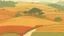 Placeholder: Rice field，Trees，Warm color palette，Animation，A lovely grasshopper，Top of the hill