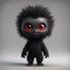 Placeholder: turn around model 3d render black cute hairy creature chibi, full long hairy face, with small red eye, small leg, fang