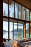 Placeholder: Chambre dans Maison montagne design bois et béton devant baie en verre avec vue sur un lac Lumière soleil couchant