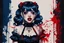 Placeholder: Poster in two gradually, a one side malevolent goth vampire girl face and other side the Singer Melanie Martinez face, full body, painting by Yoji Shinkawa, darkblue and red tones,