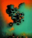 Placeholder: broken skull. black background. smoke and explode. particles in air. teal and orange. abstract. beksinski.