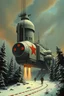 Placeholder: Comunist russian spaceship concept art, brutalism