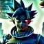 Placeholder: Son-goku standing on a bridge in a cyberpunk setting, cyber punk, close-up face, realistic, unreal engine