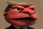 Placeholder: Angry muppet trump in suit, no tongue, looking forward, face, little, round puffball nose, eyebrows