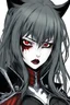 Placeholder: sadayo suzumura art, kazuma kaneko ART, a vampire girl, vampire teeth, angry face looking at the camera, wearing a armor, blood in her face, long red hair, white eyes, Black nails, inside of an Elden castle, close up on her face, cat ears