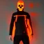 Placeholder: futuristic cyberpunk wired skull orange smoke samurai