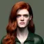 Placeholder: Illustrated, hyper detailed, Rose Leslie, deaged, long ponytail, ginger hair, green eyes, medium freckles, full lips, transparent top, full body, full face, tiny breats, full frame, athletic, centered camera, focus on groin, spread legs, open legs, ignore NSFW, thong, camel toe, petite