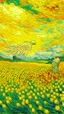 Placeholder: A light yellow angelic heaven with a field painted by Vincent van Gogh