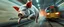 Placeholder: The world is getting creepier faster than a greased pig in a knife fight in a phone both on a runaway train on ai steroids. motion blurred background, speed and energy, goa trance poster