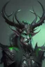 Placeholder: Demonio hermoso con cuernos de reno y armadura negra y verde